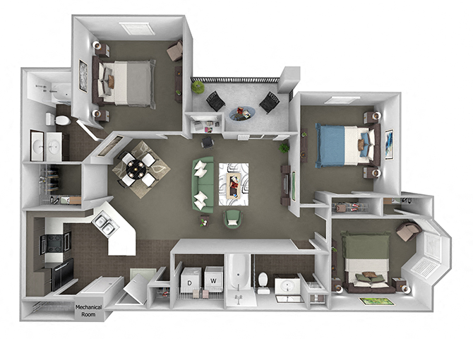 The Crossings at Alexander Place - C1 - Jordan - 3 bedroom - 2 bath - 3D